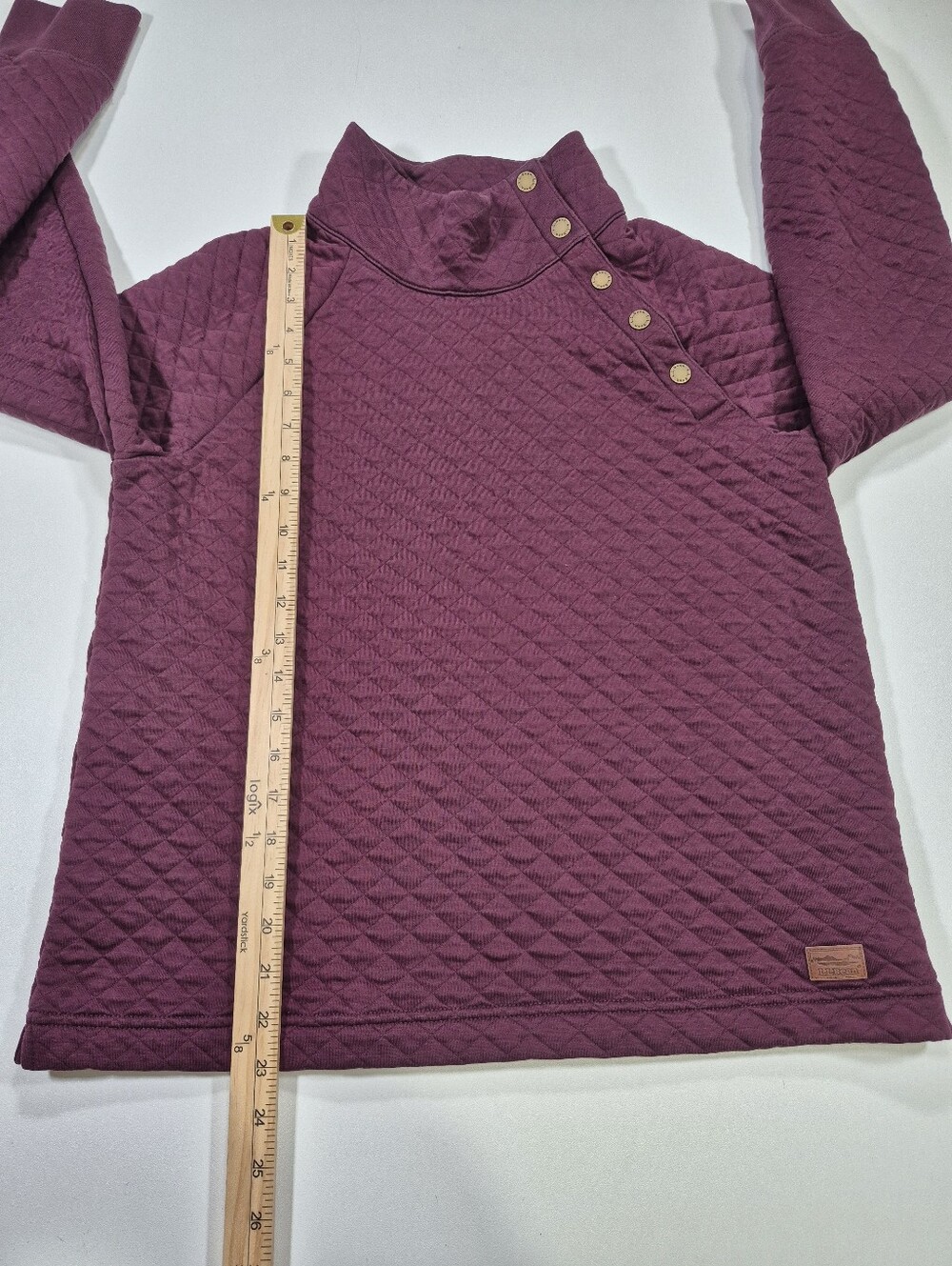 L.L. Bean Women Large Regular Quilted Burgundy Sweatshirt Snap Neck Pullover - Picture 4 of 12